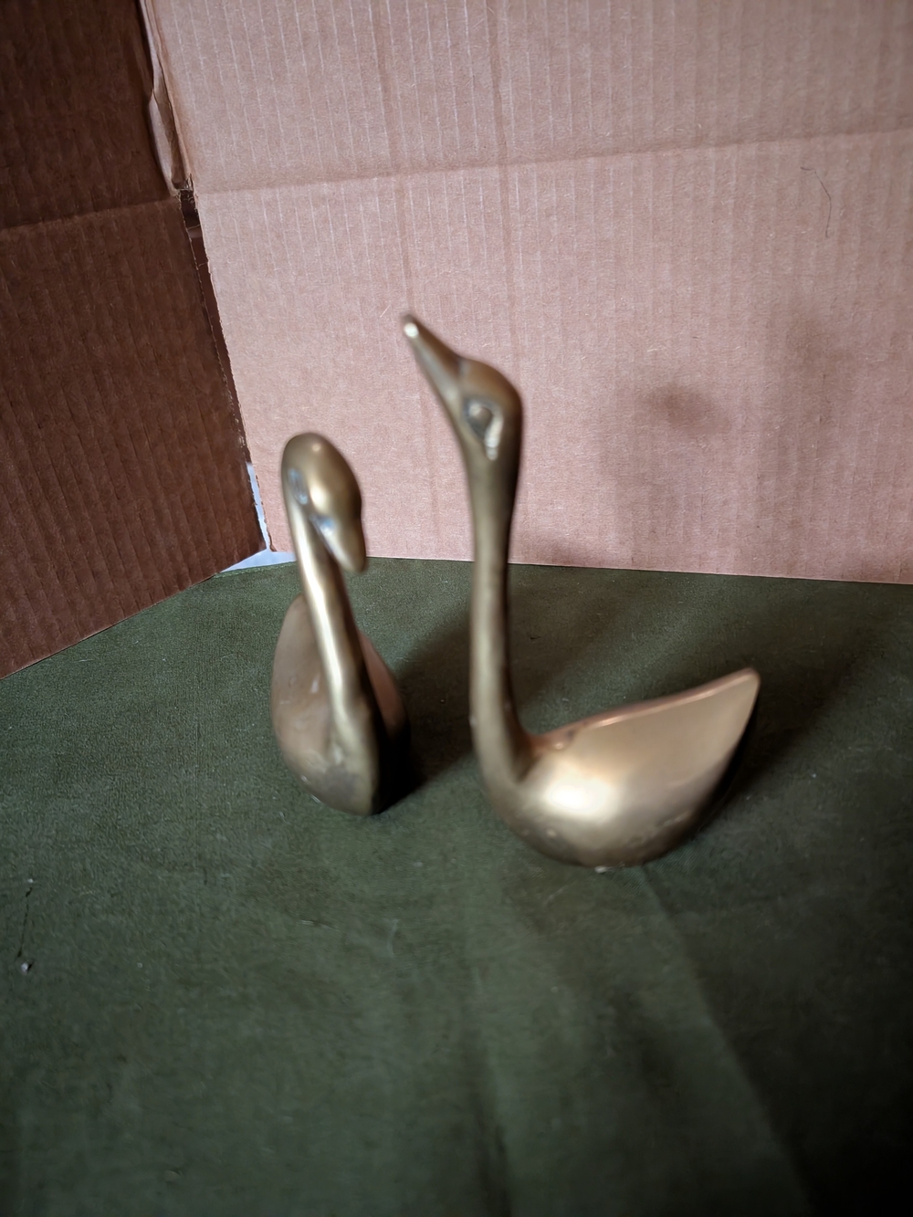 Brass Swan Figurine Pair - Brass  Decorative Home Accent